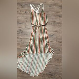 Nwt INA bright vertical stripe dress maxi high low elastic waist medium flowy